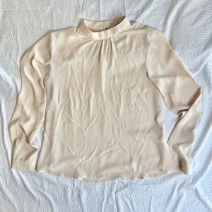 Forever 21 Cream Mock Neck Blouse S | Minimal Chic Office Top